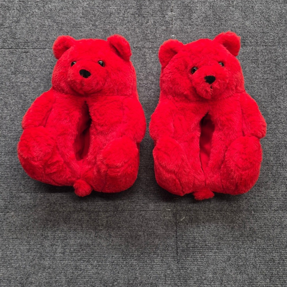 Red Teddy Bear Plush Slippers